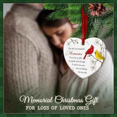 Cardinal Memorial Ornament Heart Shaped - Remembrance Gift for Loss of Loved One - in Memory Keepsake for Mom, Dad, Family - Sympathy Christmas Tree Decoration
