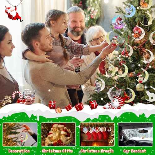 Animals Sitting On The Moon Ornaments for Christmas Tree - Acrylic Chipmunk Christmas Ornament - Christmas Tree Decorations Ornaments - Xmas New Year Gifts