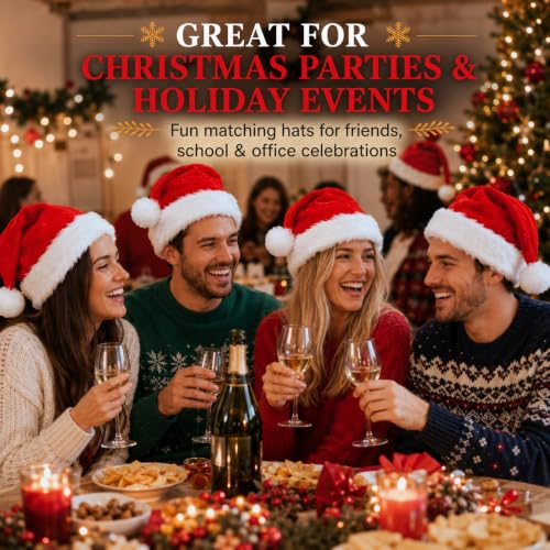 COOLJOY 4 Pack Plush Santa Hats - Adult & Kids Christmas Party Hats
