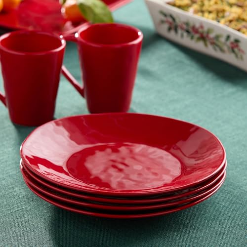 Berry Red Christmas Dinner Plates Set of 4 - Holiday Stoneware Tableware
