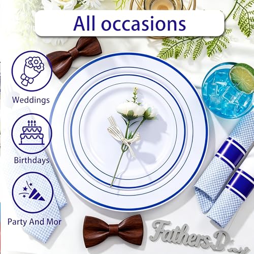 Blue Plastic Dinnerware Set for 50 Guests - 350 Pieces, Includes Plates Cups Utensils Napkins - Variation of THIS listing