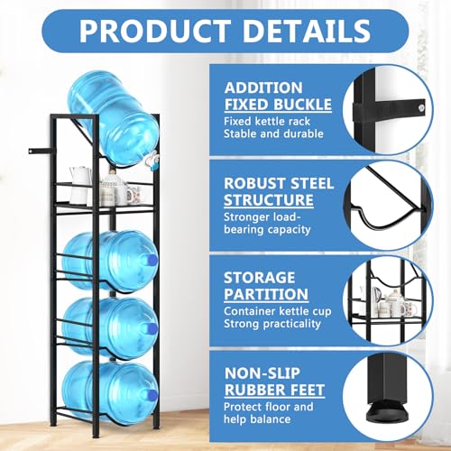 Eocnrhe 2-In-1 5 Gallon Water Jug Holder with Dispenser, 11.02 x 11.02 x 55.51 Inches Storage Rack for Kitchen Office Garage