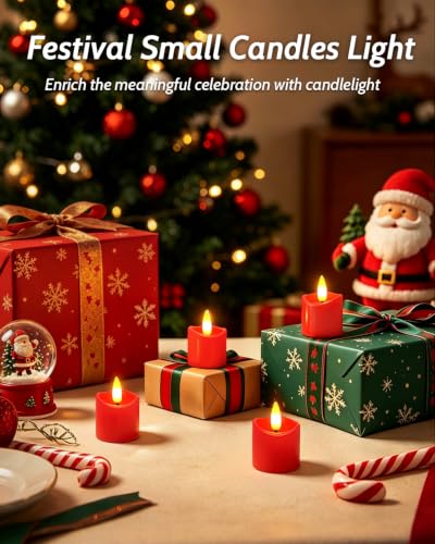 NVJGROP 12 Pack Red Rechargeable Flameless Candles with Remote Timer