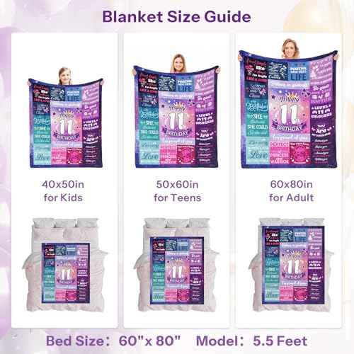 11 Year Old Girl Birthday Gifts, Gifts for 11 Year Old Girl, Happy 11th Birthday Girls Blanket 60x50 Inch, 11th Birthday Decorations for Girls