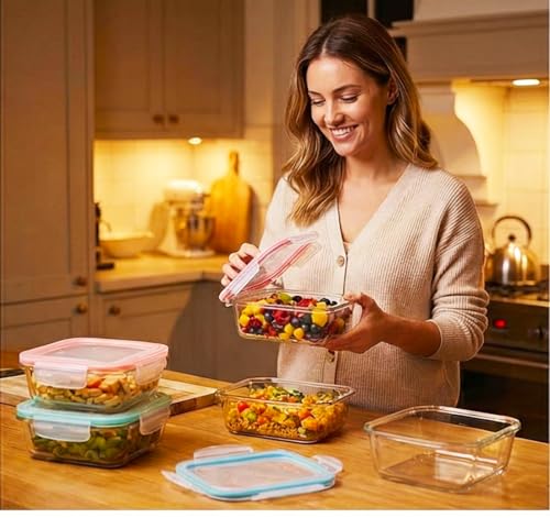 20-Piece Glass Food Storage Containers Set with Leakproof Lids & Oven Gloves