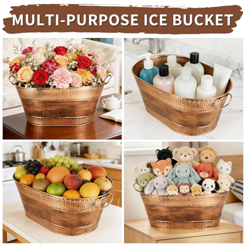 4 Gallon Galvanized Beverage Tub, 2 Pcs Heavy-Duty Copper Ice Buckets