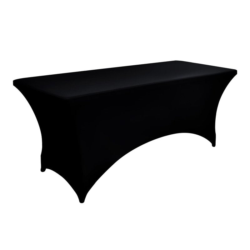 ZarzaaSik 6-Pack 4ft Spandex Black Table Covers for Rectangular Folding Tables - Wrinkle Resistant Stretch Tight Table Cloths - Ultimate Fitted Table Protector for Parties, Trade Shows, and Wedding