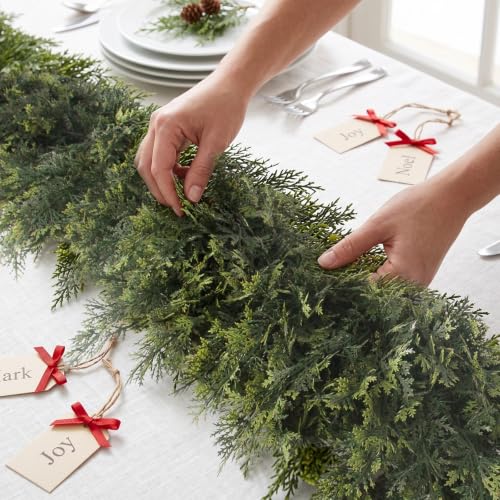 Hananona 9 FT Artificial Cedar Garland - 2 Pack Real Touch Holiday Decor, Dark Green