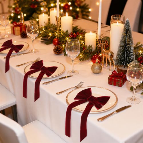 KPOSIYA Burgundy Velvet Christmas Napkin Rings Set - 20 Pcs, 7.5 Inch Holiday Table Decor