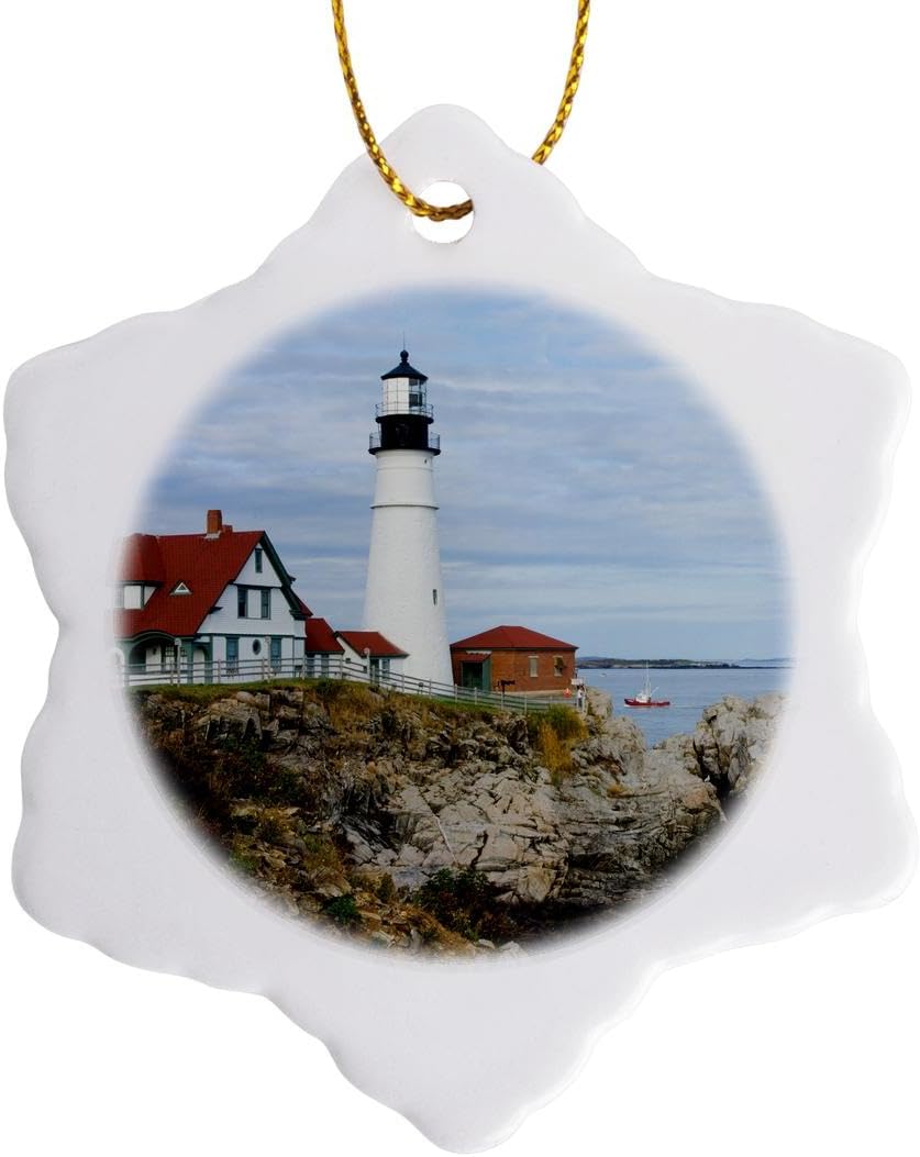 Portland Headlight Lighthouse Snowflake Ornament - 3DRose USA Christmas Decor