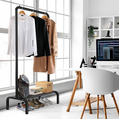 30-Inch Narrow Freestanding Garment Rack with Shelves - Black, Space-Saving Closet Organizer