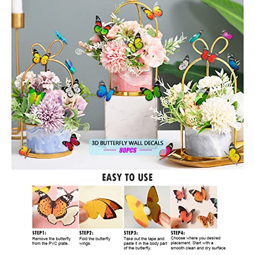 80pcs Butterfly Wall Decor - Plastic Butterflies Wings Foldable Removable Waterproof Reusable Mural Wall Stickers for Home Room Bedroom Nursery Party Wedding Christmas Decorations