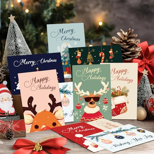 WENHUI 8-Design 24 Pack Christmas Greeting Cards with Envelopes & Stickers - 4x6 Inch Holiday Set for Kids & Family