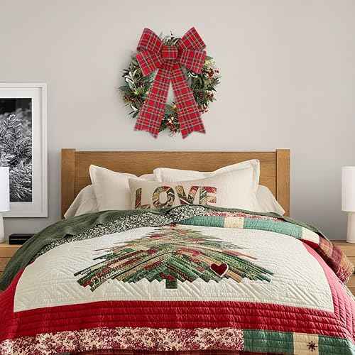 Aneco 2 Pack Red Christmas Bows and Wreaths - Plastic Bows for Christmas Tree, Garland and Outdoor Decoration (Black with Red, 12 x 18 inches)