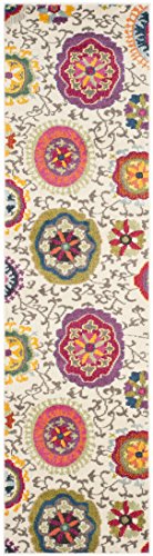 SAFAVIEH Monaco Collection Runner Rug - 2'2" x 12', Ivory & Multi, Boho Floral Design, Non-Shedding & Easy Care, Ideal for High Traffic Areas in Living Room, Bedroom (MNC233A)