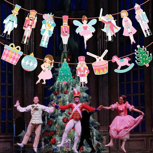 Nutcracker Christmas Banner Set 2pc Ballet Theme - Pink & Blue Party Decor