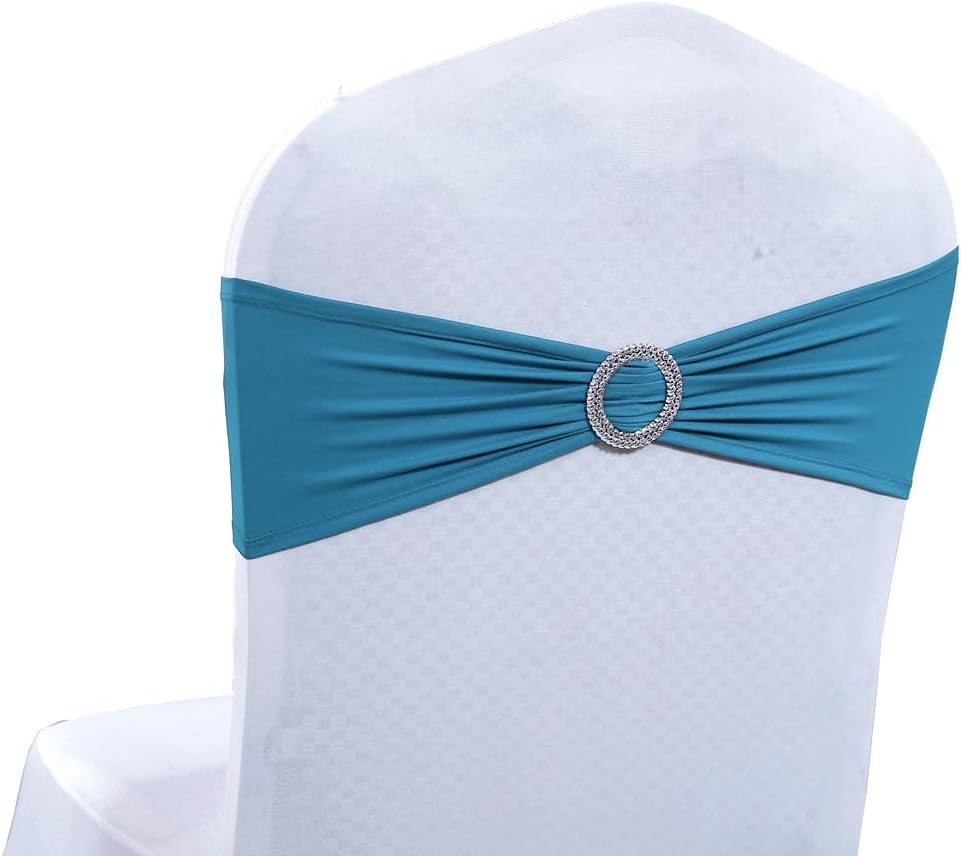 MDS Spandex Chair Sashes - Universal Elastic Stretch Bands with Buckle Slider Bow | Dark Teal, Pack of 150