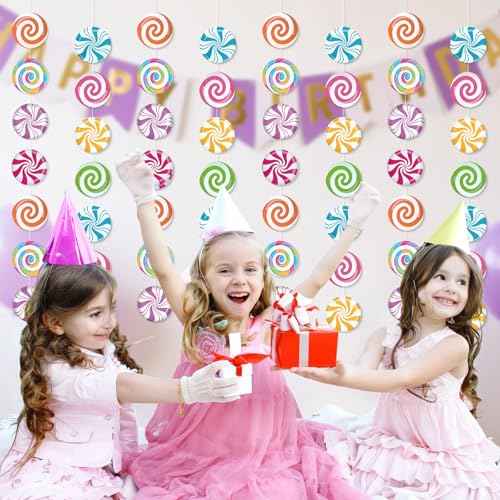 8 Pcs Candy Garland Banner, Swirl Candyland Banner, Giant Hanging Candy Garland for Birthday Sweet Lollipop Theme Baby Shower Candyland Party Decorations