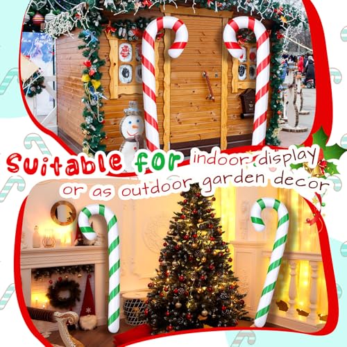 Leyndo 5.5ft Inflatable Christmas Candy Cane Decorations Set of 12, Green & Red