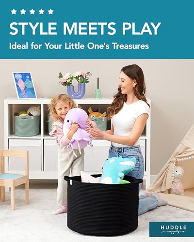 XXXXL WASHABLE Large Black Basket Blanket Basket Living Room 2PCs Toy Baskets Storage Kids Woven Rope XXX Extra Large Basket for Blankets,Pillows,Throws,Laundry + Small Basket | BIG Basket Blanket