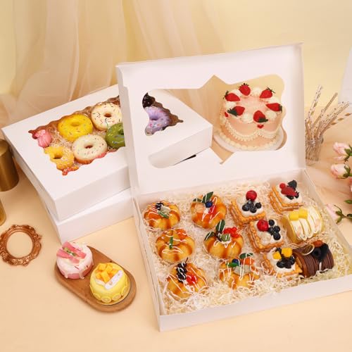 60pcs Bakery Boxes with 3-Style Clear Windows - Large 16x11x2.5 Inches, Foldable Cardboard for Pastries, Cakes, Cookies - Variation 60