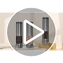 Rechargeable Electric Salt and Pepper Grinder Set with Storage Base - Stainless Steel & Clear Body