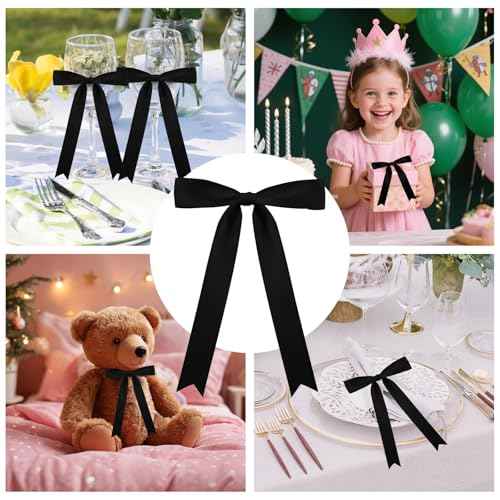 30pcs Ribbon Black Bows for Gift Wrapping 5"¡¿7¡±Gift Bow for Crafts, Twist Tie Bows,Black Bow Decor,Bows for Crafts,Dating,Wedding,Christmas,Birthday Bow Decor (1in Wide)