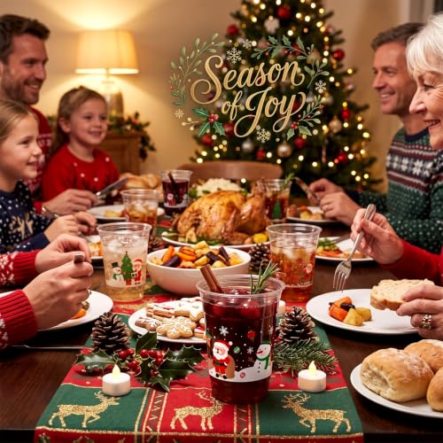 Mimorou 100 Pcs 12oz Christmas Plastic Cups - Merry Christmas Pattern, Gingerbread Man & Santa (Variation: Cute Christmas)