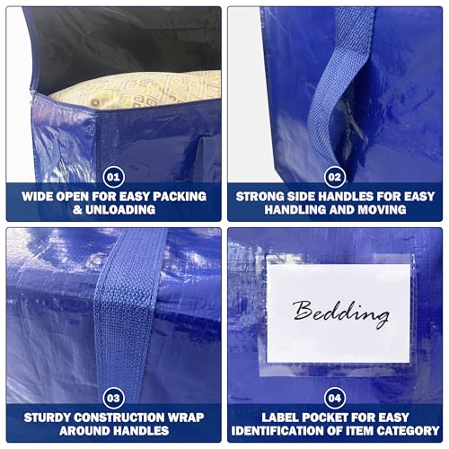 40 Gallon Heavy Duty Moving Storage Bag with Zipper Handles Dark Blue - 8 Pack