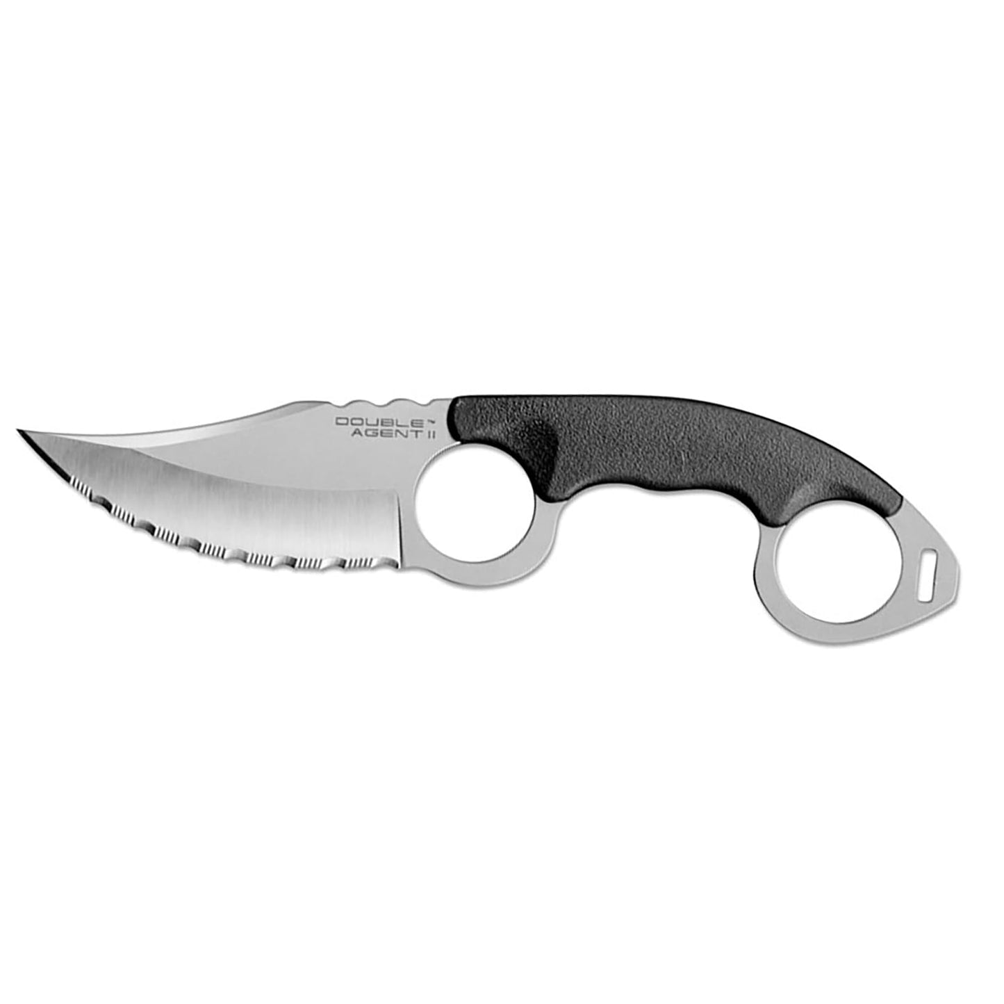 Cold Steel Double Agent II Serrated Edge Durable Lightweight Japanese AUS8A Steel Clip Point Shape 3" Fixed Blade Tactical Outdoor Hunting Knife, Griv-Ex Handle, Secure-Ex Sheath