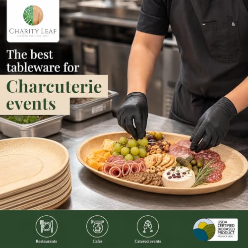Charity Leaf Disposable Bamboo Trays 17x12 Inches, Pack of 10 β Eco-Friendly Serving Platters for Weddings & Events