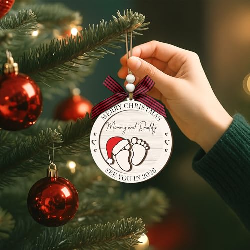 Gifts for Expecting Parents - Baby Coming Soon 2026 Ornament - Baby Pregnancy Announcement for Husband, Grandparents, Family - Pregnant Ornament 2025 - Wooden Christmas Ornament