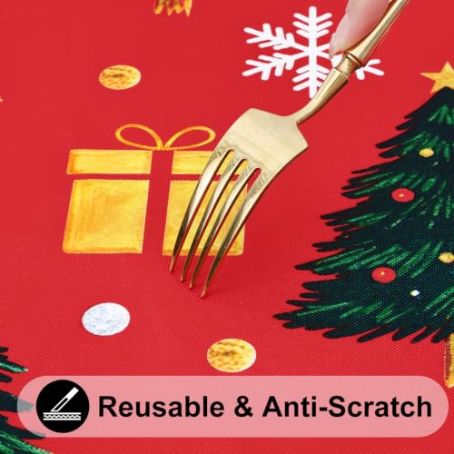 Smiry Christmas Fitted Square Vinyl Table Cover 42x42 Inches, Gold & Red