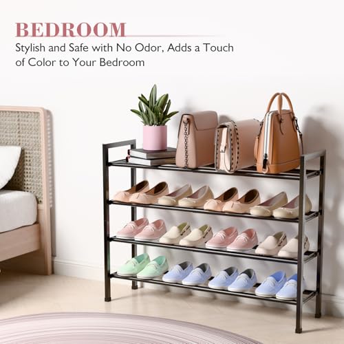 Bumusty 4-Tier Expandable Shoe Rack for Closet - Black, Adjustable & Space-Saving