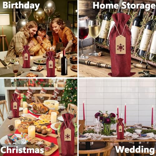 Jute Wine Gift Bags Set — 24 Pcs Burlap Bottle Covers with Drawstring, Ropes & Tags