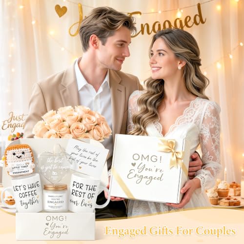 Engagement Gift Set for Couples - Heart Mug Candle & More