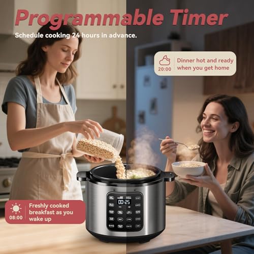 Carori 6 Qt Electric Pressure Cooker with 9 Functions, Programmable Touchscreen, Silver