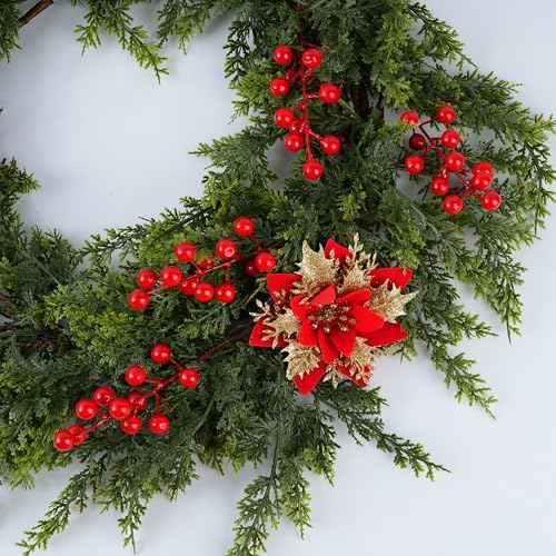 Artificial Red Berry Picks, Holiday Christmas Winter Decorative Stems, 24 Pieces