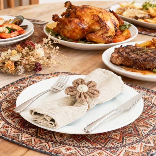 Napkin Rings Set of 6 – Khaki Jute Flower Napkin Holders