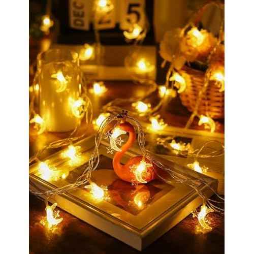 Moon Star String Lights, 10ft 20 LED USB Powered Star and Moon Fairy Lights Warm White for Birthday Party Christmas Holiday Home Decoration