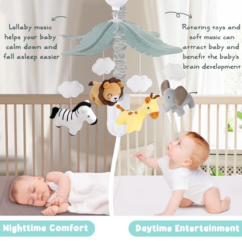 PIIKAGO Jungle Animals Safari Baby Mobile for Crib with 3-Mode Music Box - Nursery Decor Gift