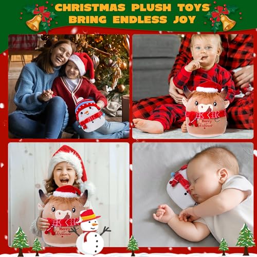 Christmas Cow Stuffed Animal: 8-Inch Cute Highland Cow Plush Toy with Festive Scarf Soft Plushie Pillow, Perfect Christmas Holiday Birthday Gifts for Kids Girls Boys
