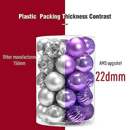 AMS 34ct Christmas Ball Mini Ornaments Party Decorations Shatterproof Festival Pendant Hangings for Xmas Tree Decor(1.57''/40mm,Light Purple)