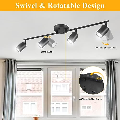 BoostArea 4-Light Black LED Track Lighting Kit, Rotatable Ceiling Spotlights