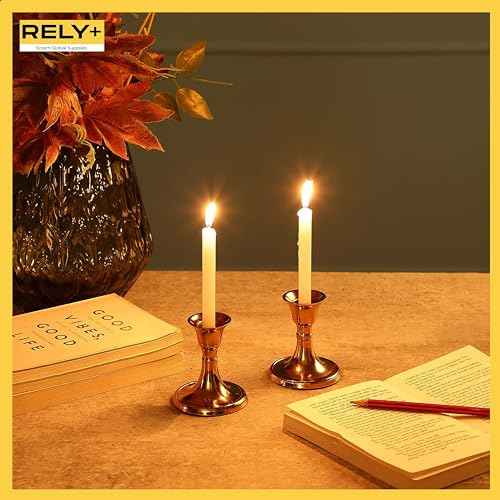 Rely+ Candlestick Holders Set of 2 Mini Stand Dinning Table Centerpiece Candle Holders Taper Candlesticks Holders Decor Home Candle Holder for Mantel Decorations (Gold)