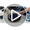 Stone Lain 16-Piece Porcelain Dinnerware Set for 4, Blue with Gold Rim, Dark Blue