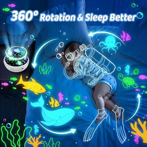 COOLNIGHT Christmas Room Decor, 93 Lighting+3 Films Christmas Projector Christmas Stuff, Remote+Dimmable+360¡Æ Slient Nightlight for Baby Nursery, Christmas Room Decorations, Moon Projector (White)