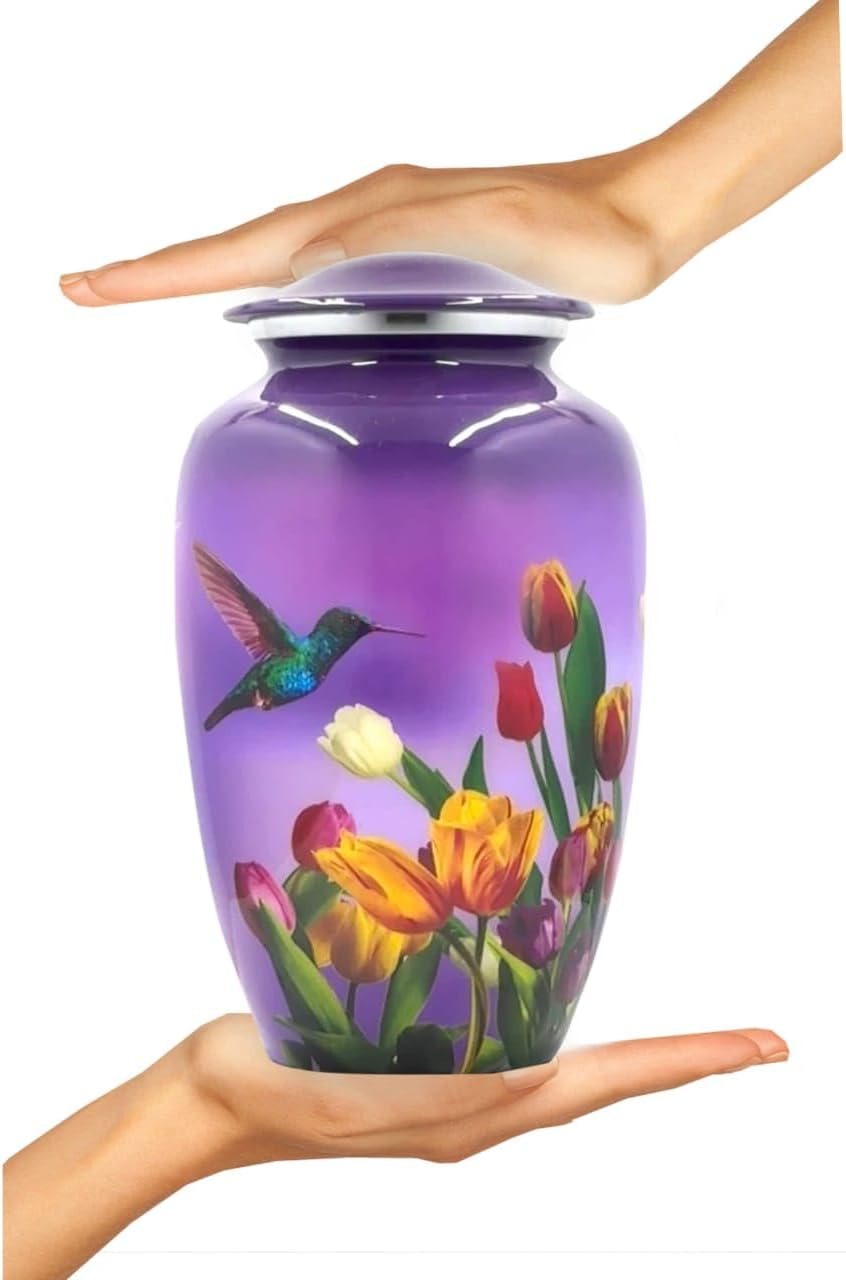 BOLD & DIVINE Adult Purple Hummingbird Cremation Urn | Human Ashes Adult Memorial urn, Burial, Funeral Cremation Urns | 200 Cubic Inches (Large Adult)