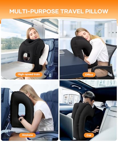 Black Heart-Shaped Inflatable Travel Pillow with Eye Mask & Earplugs - Medium
