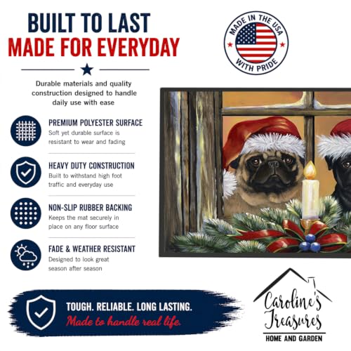 Pug Christmas Anticipation Doormat 24x36 Indoor Outdoor Rug - Low Pile, Non-Slip, Washable - Rectangular 2' x 3'